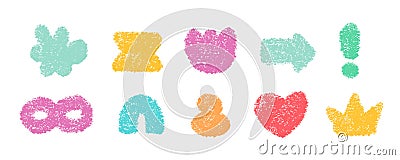 Pencil Color Squiggle Retro Abstract Stickers Vector Set. Chalk Scribble Handcrafted Sign Shapes Collection. Colorful Vector Illustration