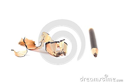 Pencil cosmetic sharpening with husk on white Stock Photo