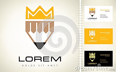 Pencil and crown logo Vector Illustration