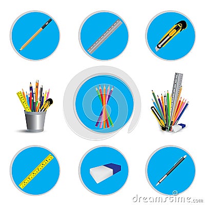 Pencil cutter and eraser with ruler for icon isolated on white background. Object tool icon design. Vector Illustration