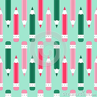 Pencil doodle Seamless vector pattern. Cartoon, green, magenta, cyan Vector Illustration