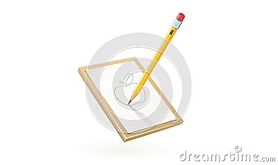 Pencil draw apple at white paper. Vector Illustration