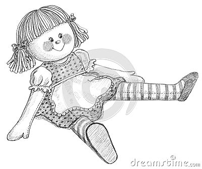 Pencil drawing of doll Stock Photo