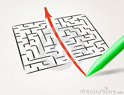 Pencil drawing the exit way out from maze Stock Photo