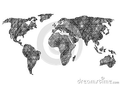 Pencil drawing sketch world map Vector illustration Vector Illustration