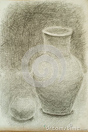 Pencil drawing of a still life Editorial Stock Photo