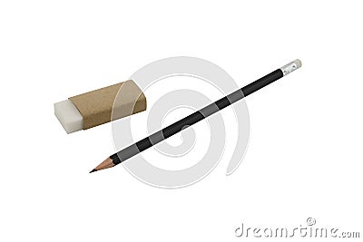 Pencil and eraser isolated on white background Stock Photo