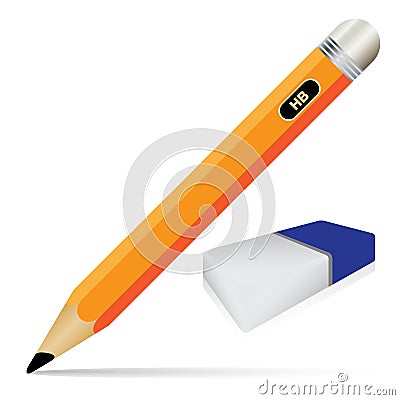 Pencil and eraser isolated on white background. Vector object tool for office and school. Vector Illustration