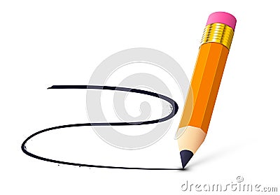 Pencil with eraser realistic icon with isometric object for school themed ad Vector Illustration