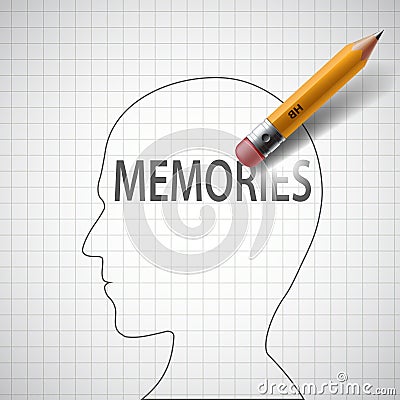 Pencil erases in the human head the word memories. Alzheimer dis Vector Illustration