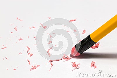 Pencil erasing on paper Stock Photo