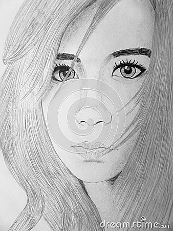 Girl portrait pencil sketch Stock Photo