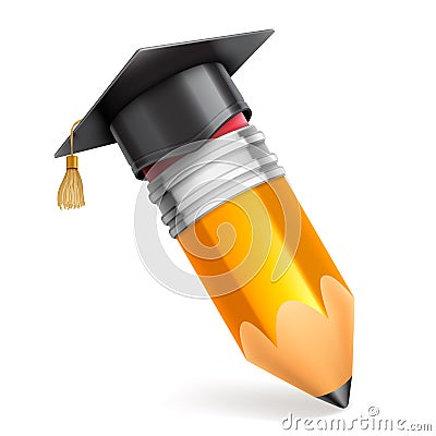 Pencil and Graduation Cap Icon Vector Illustration