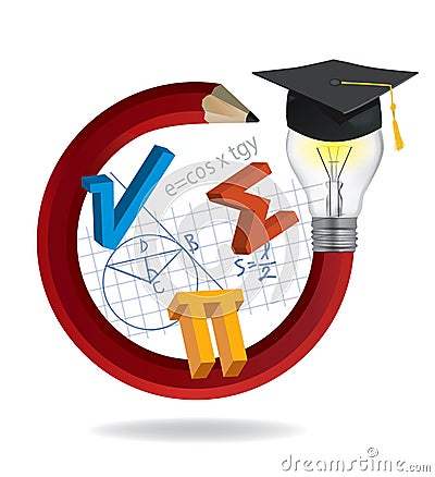 Pencil With Graduation Hat Cap And Math Symbols Vector Illustration