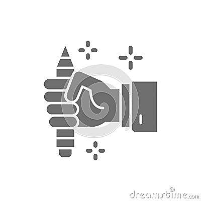 Pencil in hand, copywriting, writer grey icon. Vector Illustration