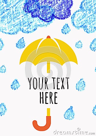 Pencil hand-drawn sketch clouds with yellow umbrella, vector sea Vector Illustration