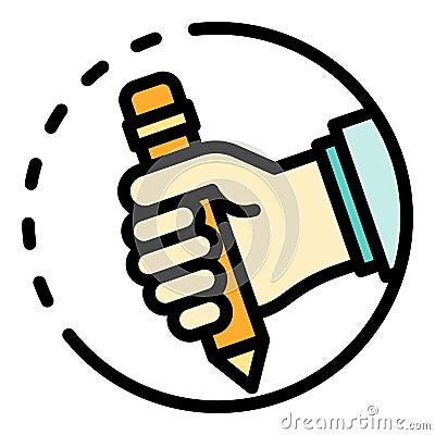 Pencil in hand icon color outline vector Vector Illustration