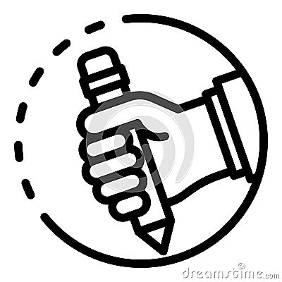 Pencil in hand icon, outline style Vector Illustration