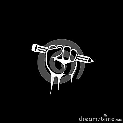 Pencil in hand icon for web design isolated on dark background Vector Illustration