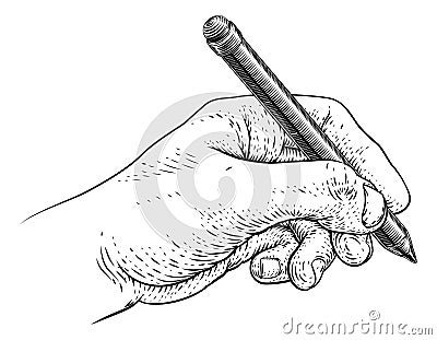 Pencil Hand Vintage Engraved Etched Woodcut Print Vector Illustration