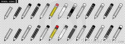 Big set pencil transparent 2 Vector Illustration