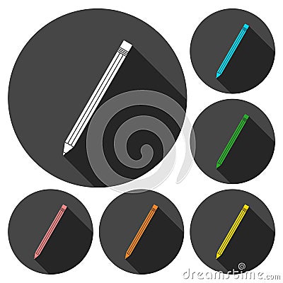 Pencil icons set with long shadow Vector Illustration