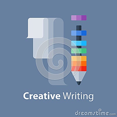 Pencil idea, creative writing concept, design workshop, skill improvement, storytelling course Vector Illustration