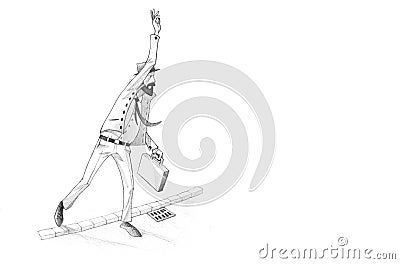 Pencil Illustration, Drawing of Man calling for a cab in a rush Stock Photo