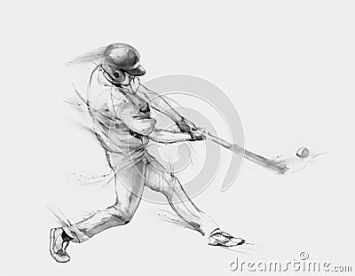 Baseball Player hit the ball, hand drawn graphic Vector Illustration