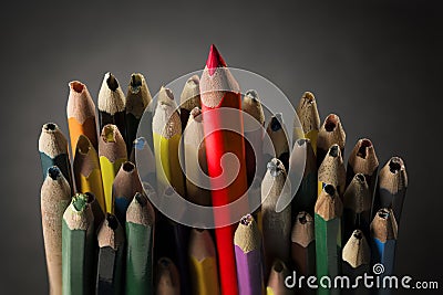 Pencil Inspire Concept, Sharp Creative Idea, Used Broken Pencils Stock Photo