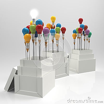 Pencil light bulb 3d as think outside of the box Stock Photo