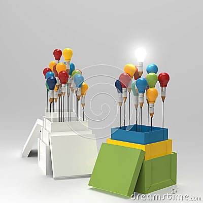 Pencil light bulb 3d as think outside of the box Stock Photo
