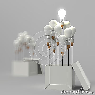 Pencil light bulb 3d as think outside of the box Stock Photo
