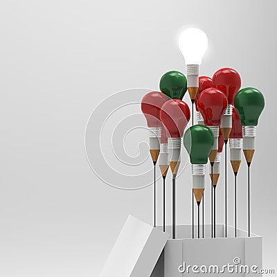 Pencil light bulb 3d as think outside of the box Stock Photo