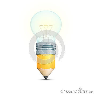 Pencil with Light Bulb Vector Illustration