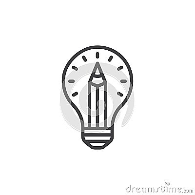 Pencil in light bulb line icon, outline vector sign, linear style pictogram isolated on white. Vector Illustration