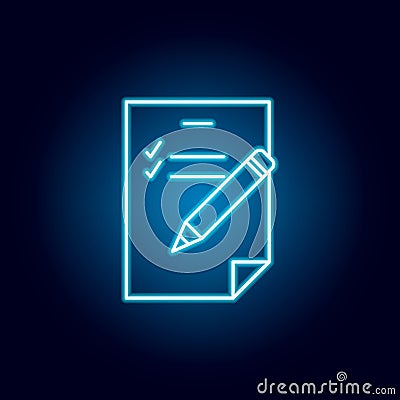 pencil, list, paper outline icon in neon style. elements of education illustration line icon. signs, symbols can be used for web, Cartoon Illustration