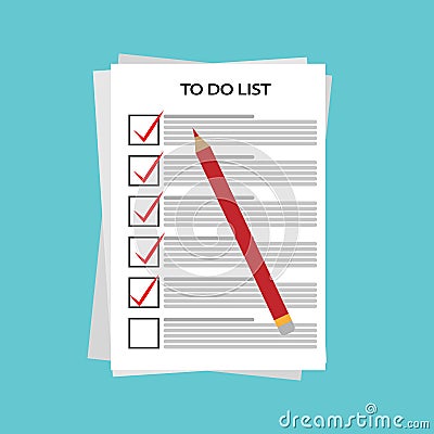 Pencil, to-do list, abstract text and implementation notes Stock Photo