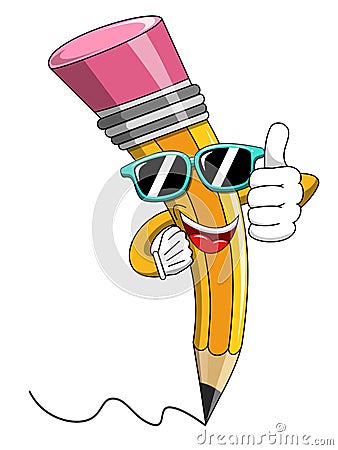 Pencil Mascot cartoon sunglasses thumb up isolated Vector Illustration