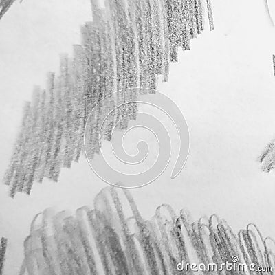 Pencil Painting. Black and Silvery Graphic Stroke. Child Painting. Gunmetal and White Marker Stock Photo