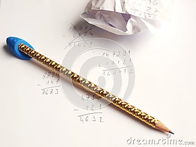 Pencil, paper and examples Stock Photo