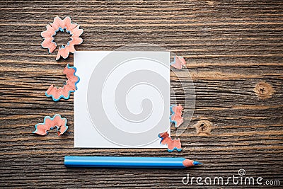 Pencil, paper and shavings Stock Photo