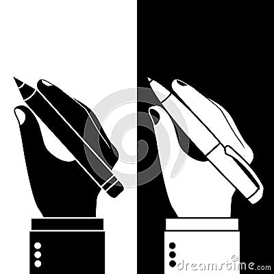 Pencil and pen in hand. Vector Illustration