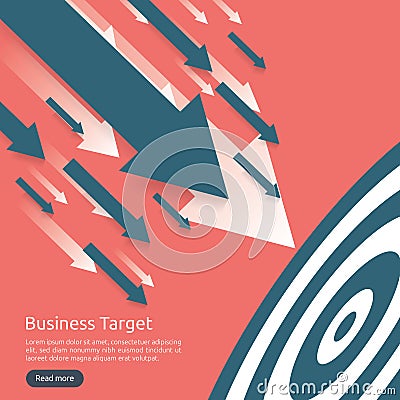 Pencil pointing to dartboard center goal. strategy achievement and success flat design. Archery dart target and arrow. Business Vector Illustration