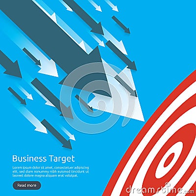 Pencil pointing to dartboard center goal. strategy achievement and success flat design. Archery dart target and arrow. Business Vector Illustration