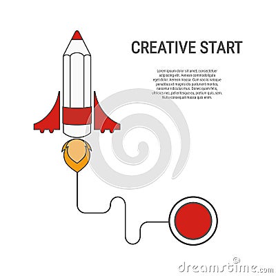 Pencil rocket flat style. Creative start concept. Vector Illustration