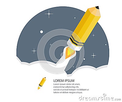 Pencil Rocket Lunch Creative Startup Concept Stock Photo