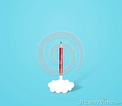 Pencil rocket with smoke, idea and innovation Stock Photo