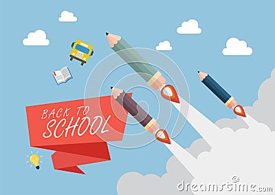 Pencil rockets fly into the sky Vector Illustration