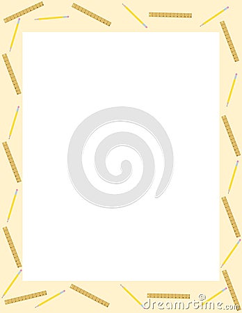 Pencil and ruler background over pale yellow frame - vector available Stock Photo